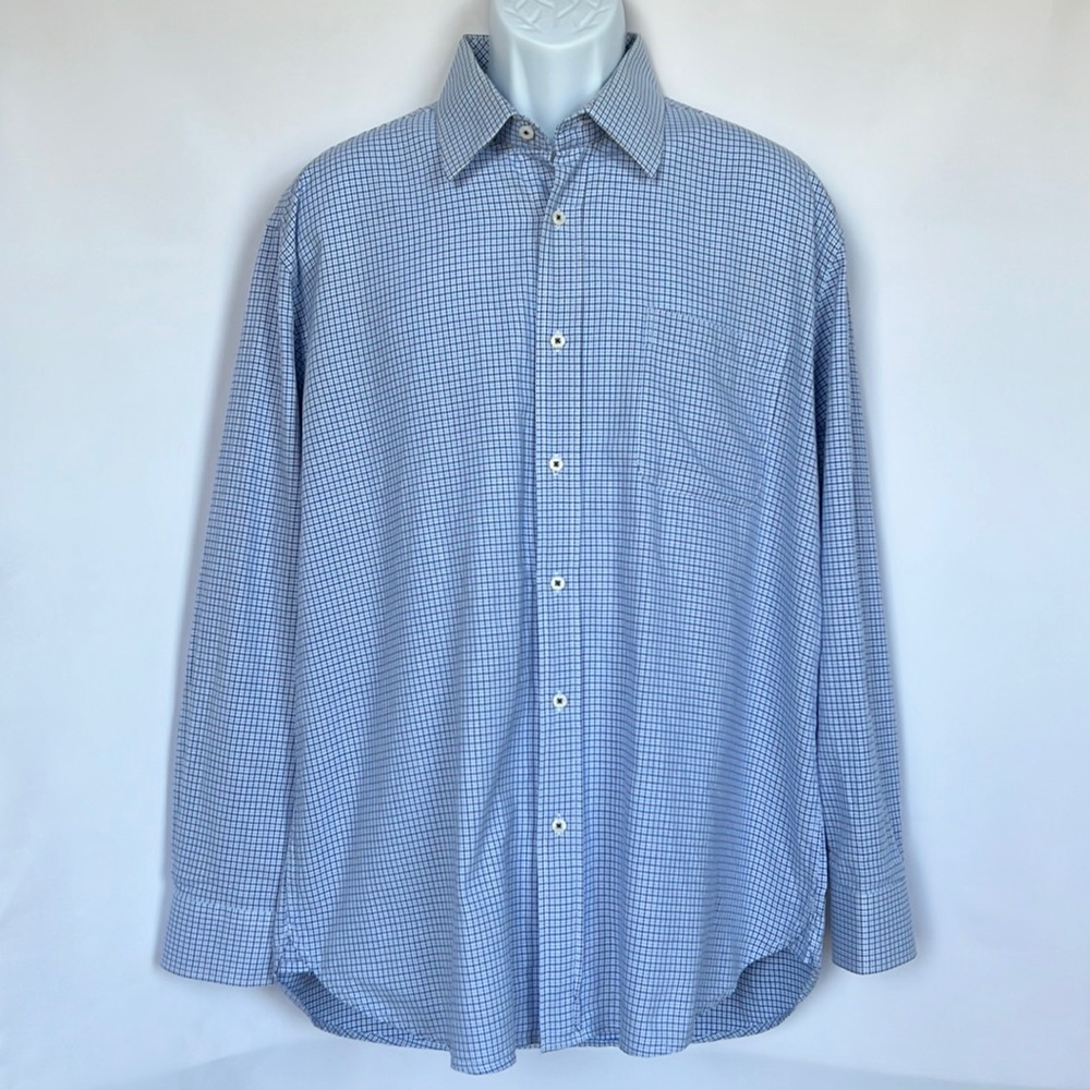 XMI Sz 17 1/2 Blue Checkered Dress Shirt